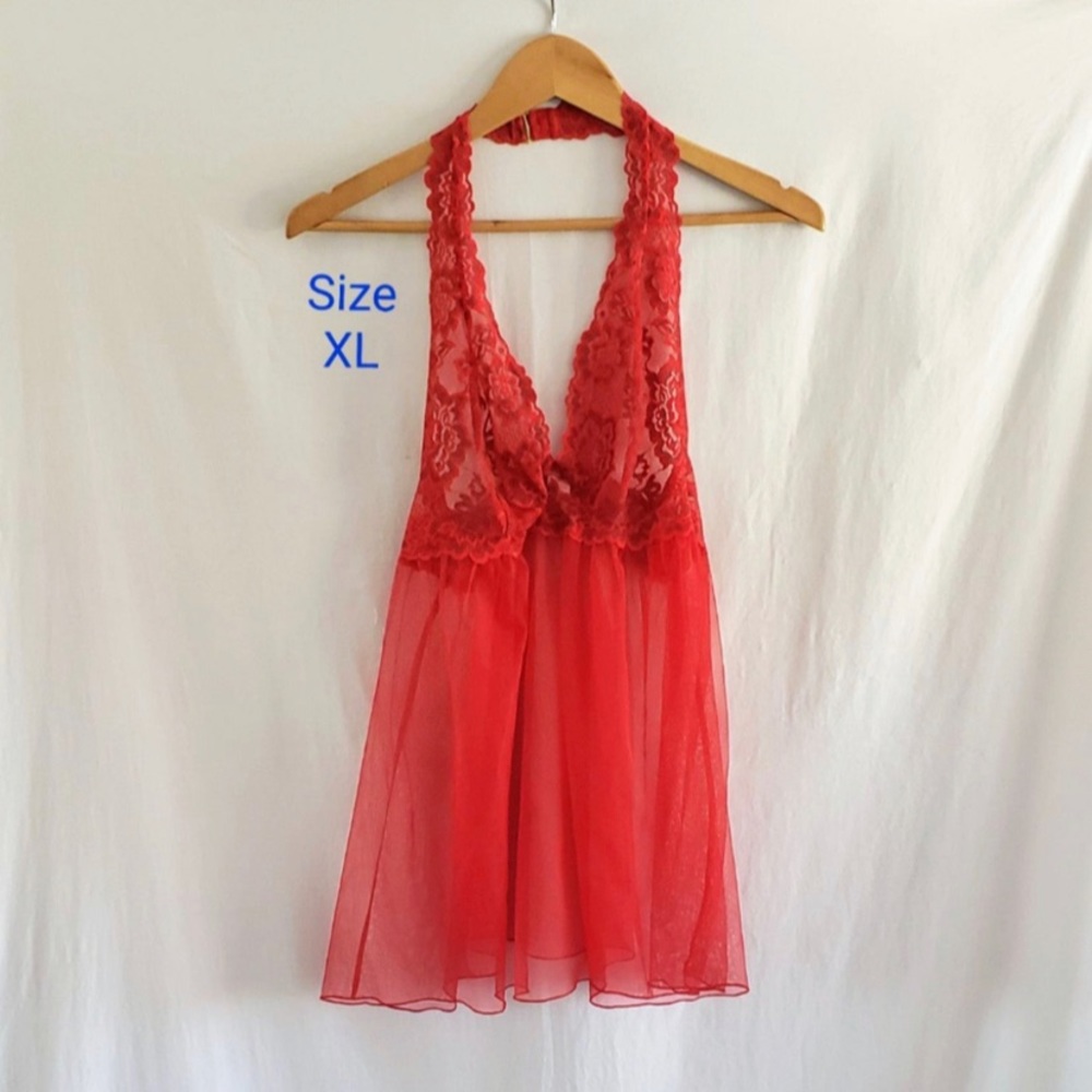 Victorias Secret red lace halter nightie NWOT